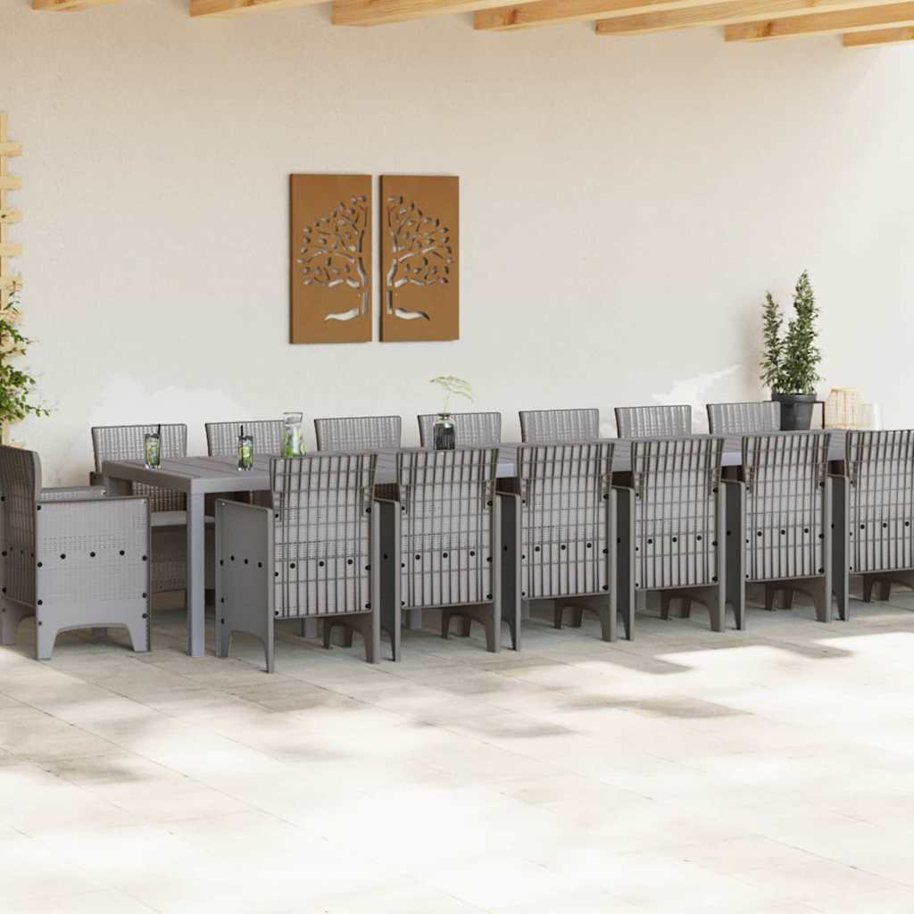 Garden Dining Set with Cushions 17 pcs Light Grey PP