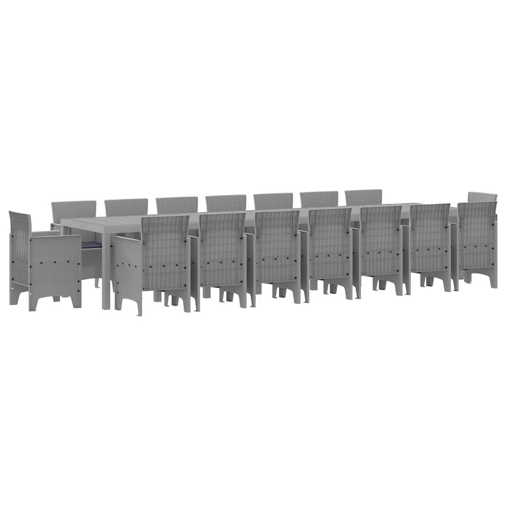 Garden Dining Set with Cushions 17 pcs Light Grey PP