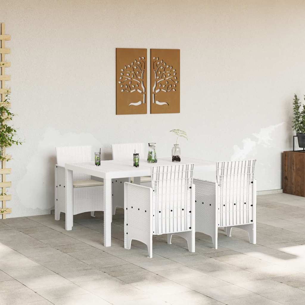 Garden Dining Set 5 pcs White Polt rattan