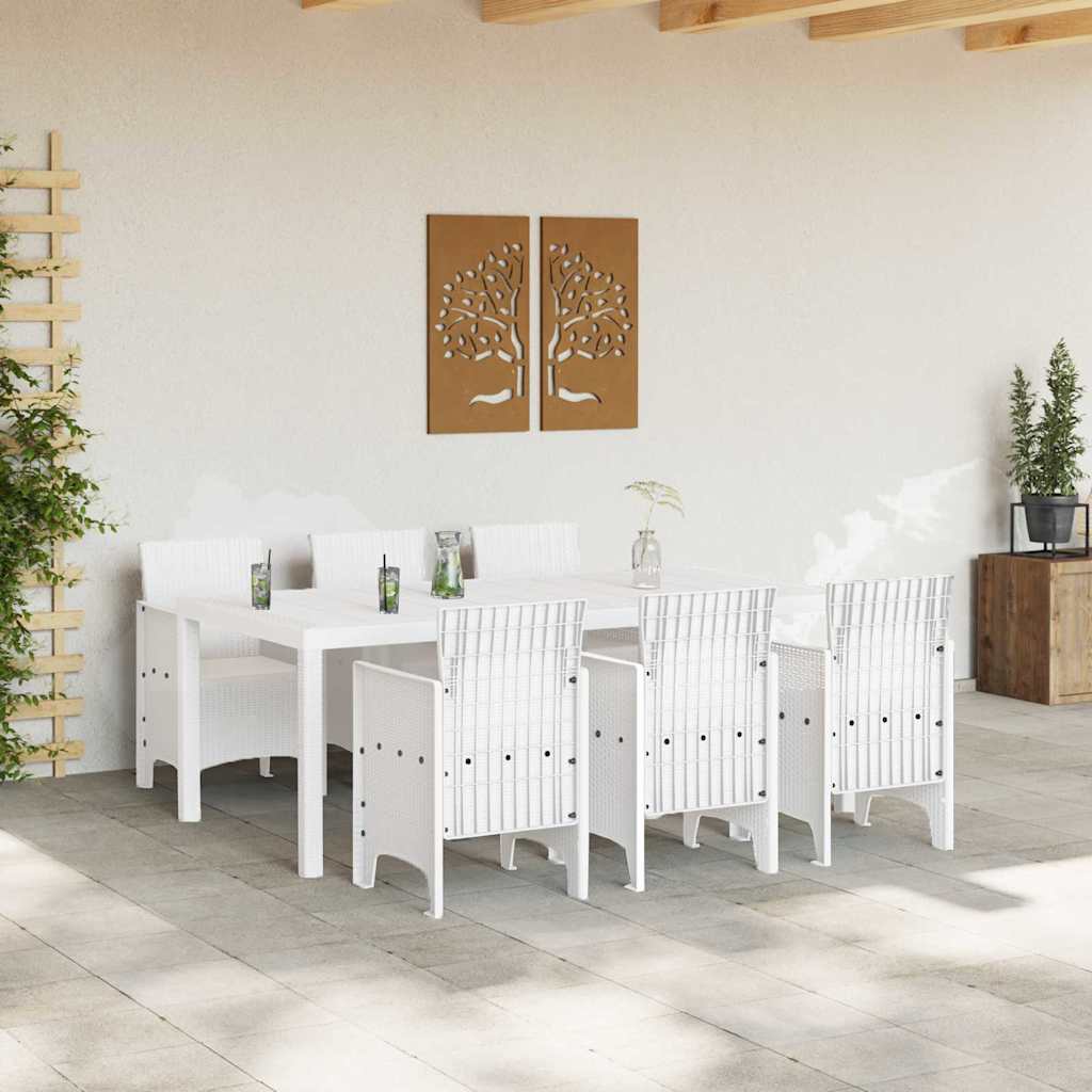Garden Dining Set 7 pcs White Polt rattan
