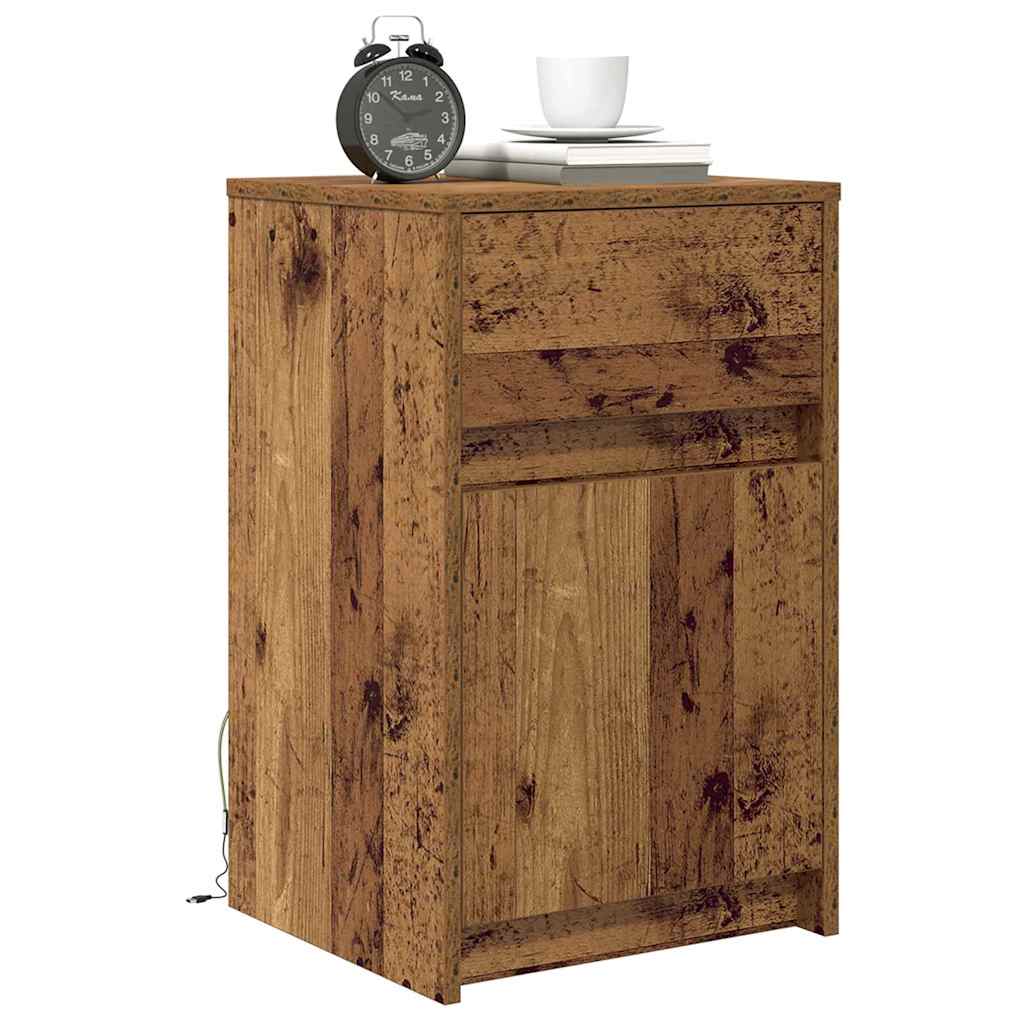 LED Bedside Cabinet with Drawer 2 pcs Old wood 38 x 34 x 61 cm