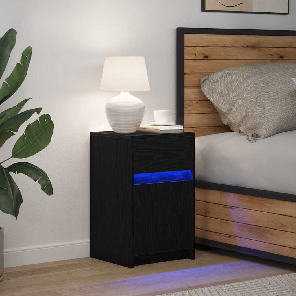 LED Bedside Cabinet Black oak 38 x 34 x 61 cm Engineered wood