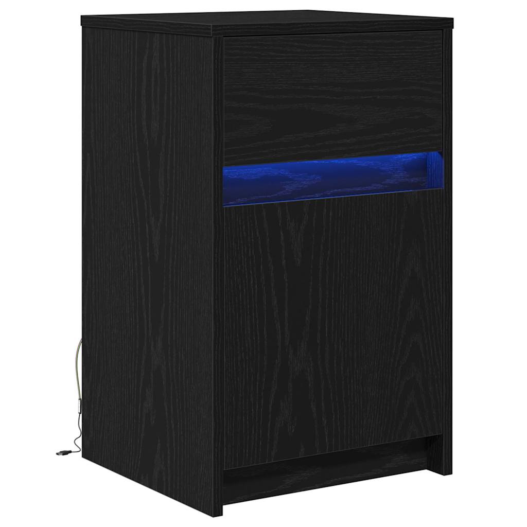 LED Bedside Cabinet Black oak 38 x 34 x 61 cm Engineered wood