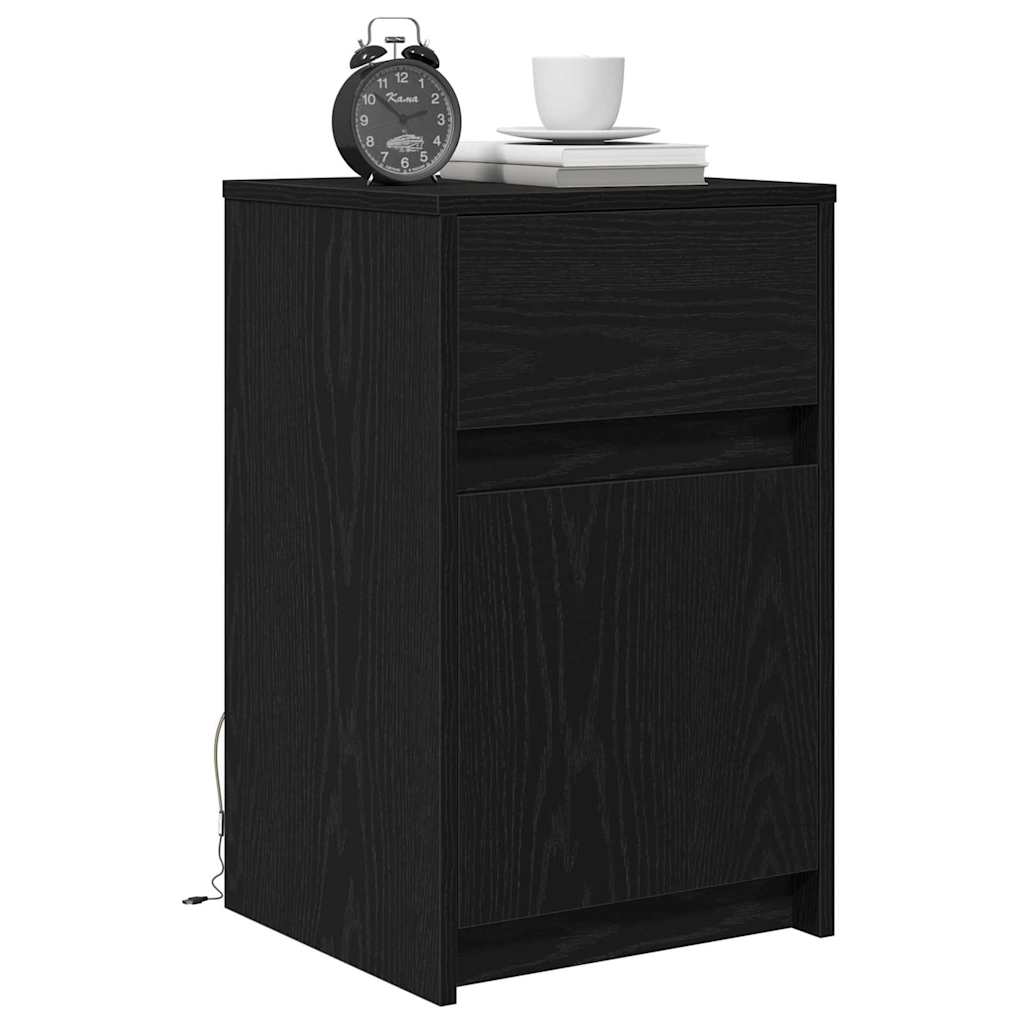 LED Bedside Cabinet Black oak 38 x 34 x 61 cm Engineered wood