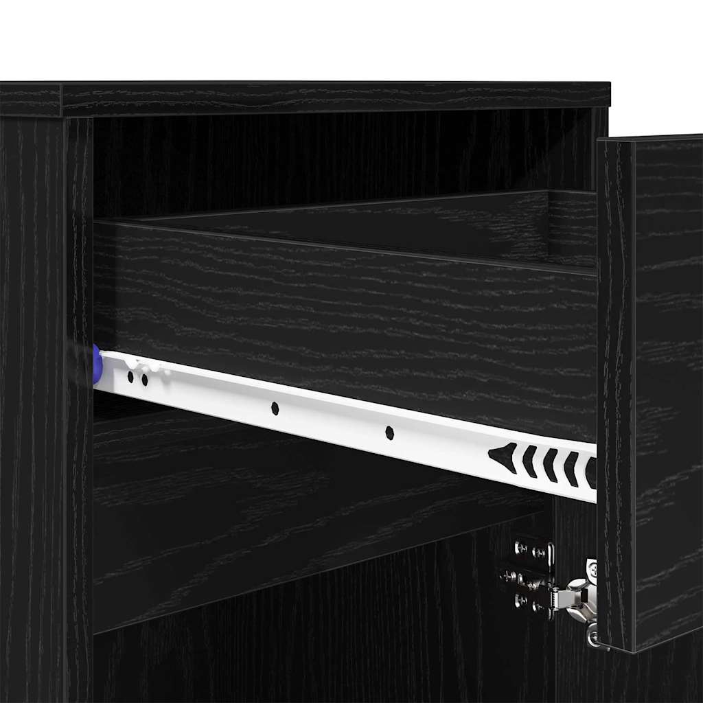 LED Bedside Cabinet with Drawer 2 pcs Black oak 38 x 34 x 61 cm