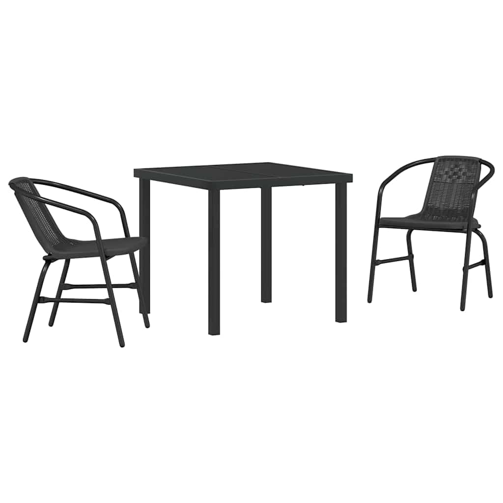 Garden Dining Set 3 pcs Black Powder-Coated Steel
