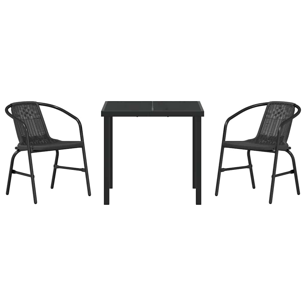 Garden Dining Set 3 pcs Black Powder-Coated Steel