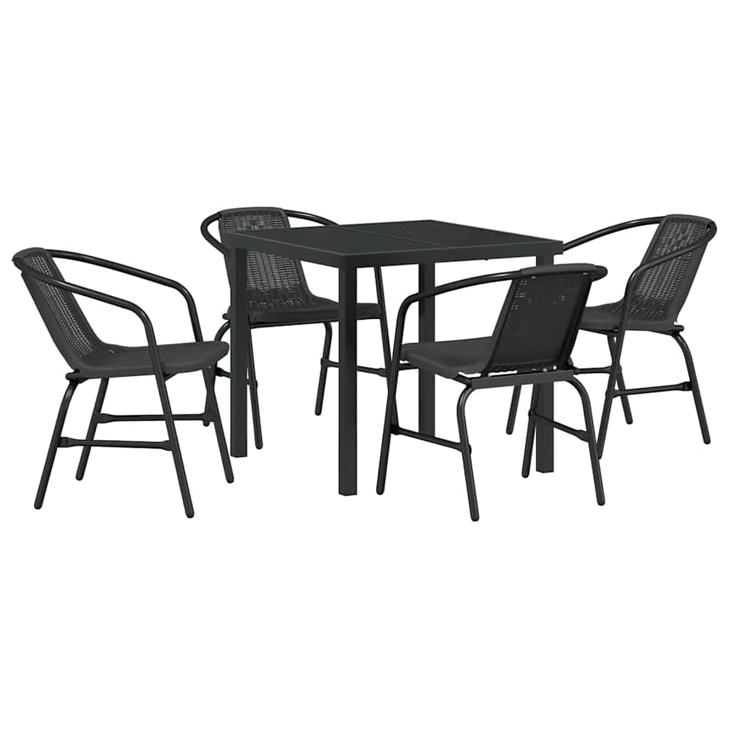 Garden Dining Set 5 pcs Black Powder-Coated Steel