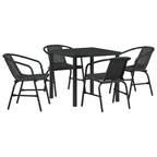 Garden Dining Set 5 pcs Black Powder-Coated Steel