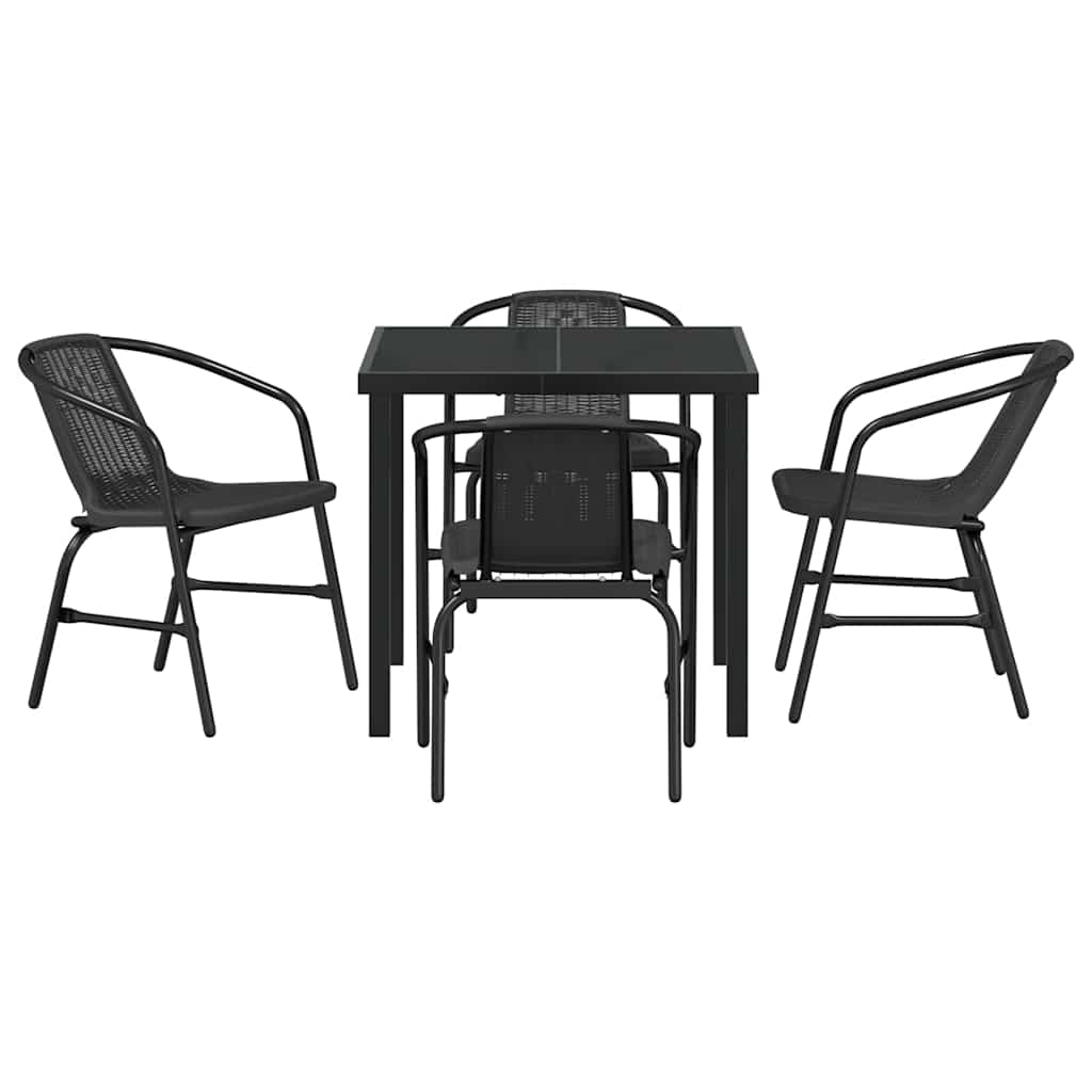 Garden Dining Set 5 pcs Black Powder-Coated Steel