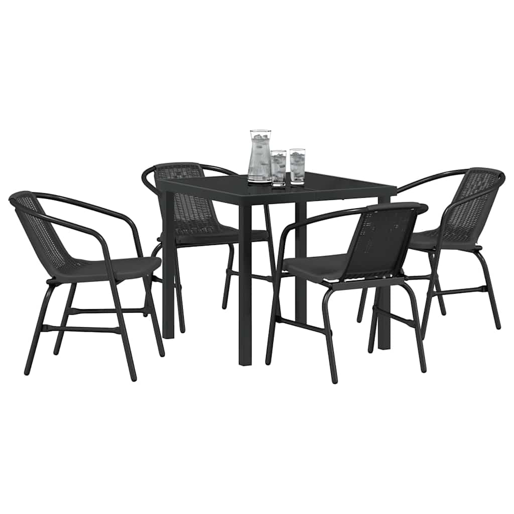 Garden Dining Set 5 pcs Black Powder-Coated Steel