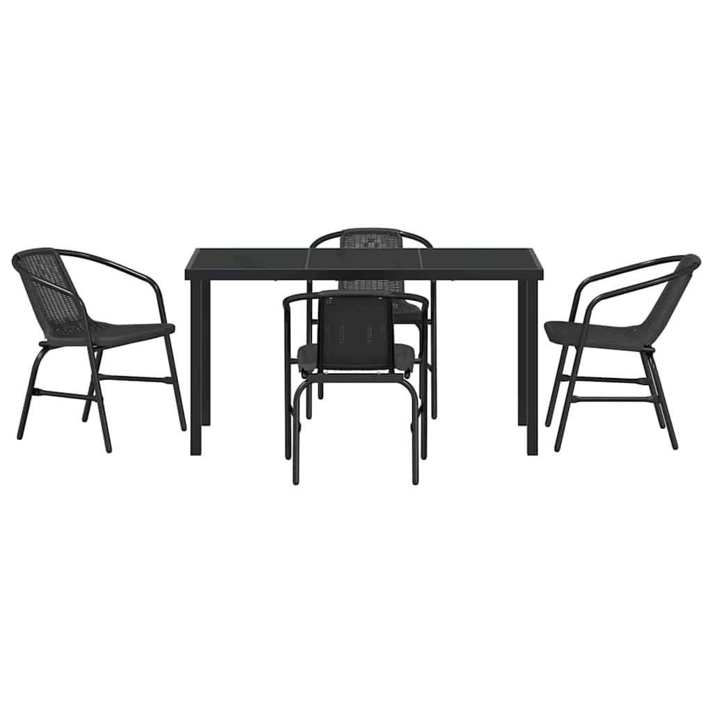 Garden Dining Set 5 pcs Black Powder-Coated Steel