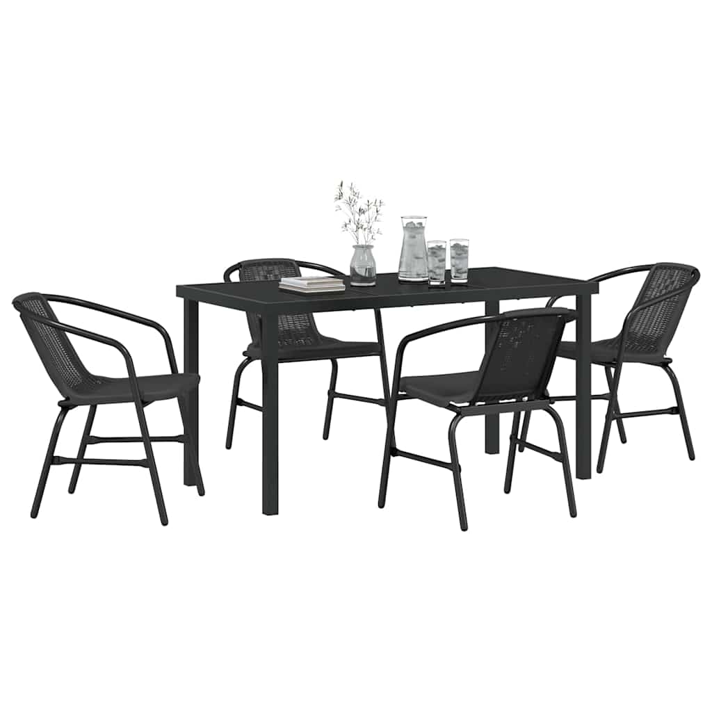 Garden Dining Set 5 pcs Black Powder-Coated Steel