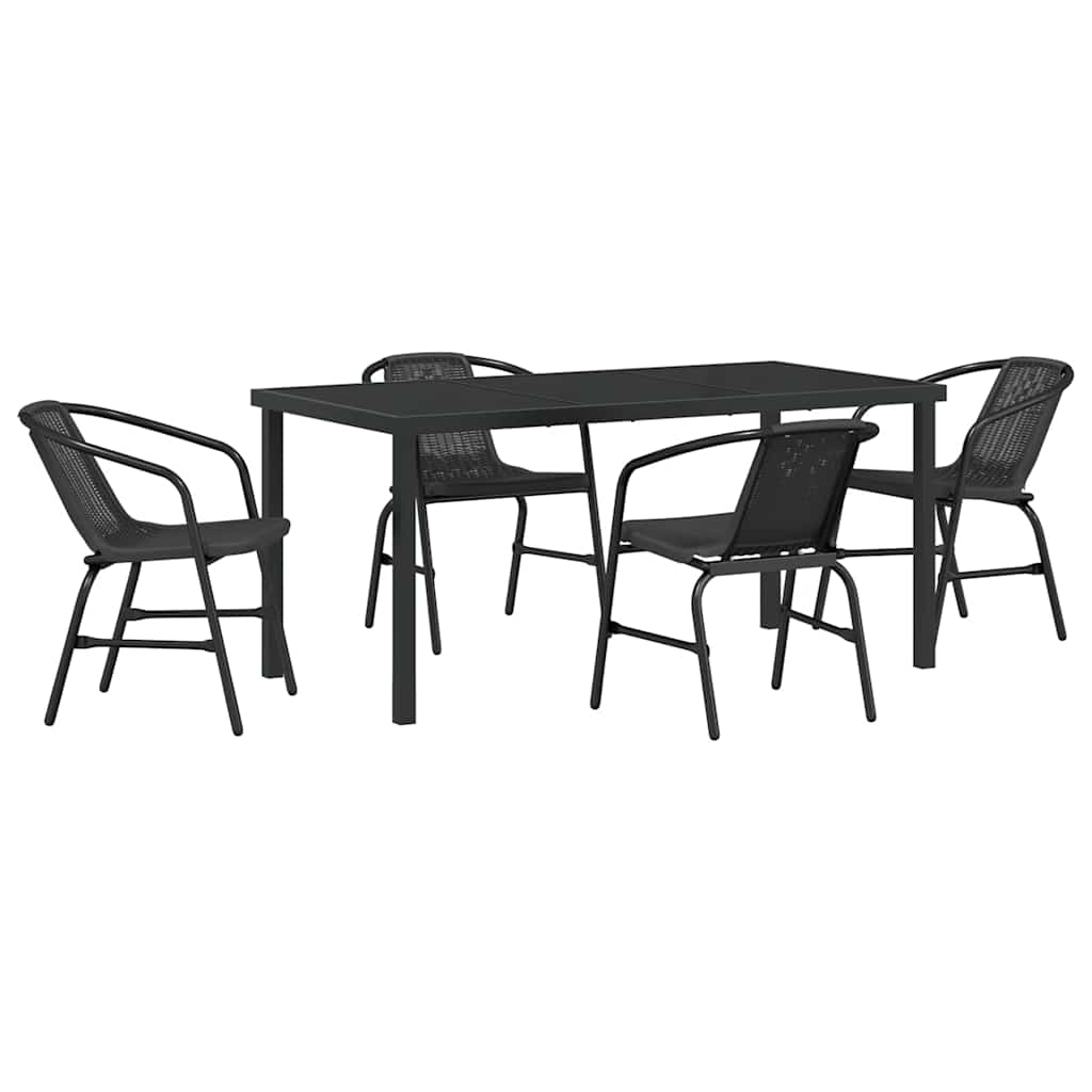 Garden Dining Set 5 pcs Black Powder-Coated Steel