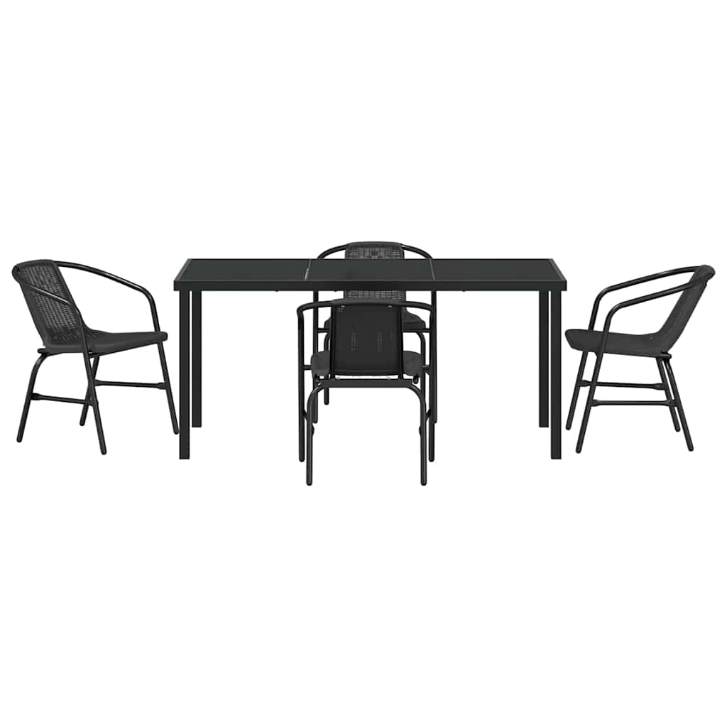 Garden Dining Set 5 pcs Black Powder-Coated Steel