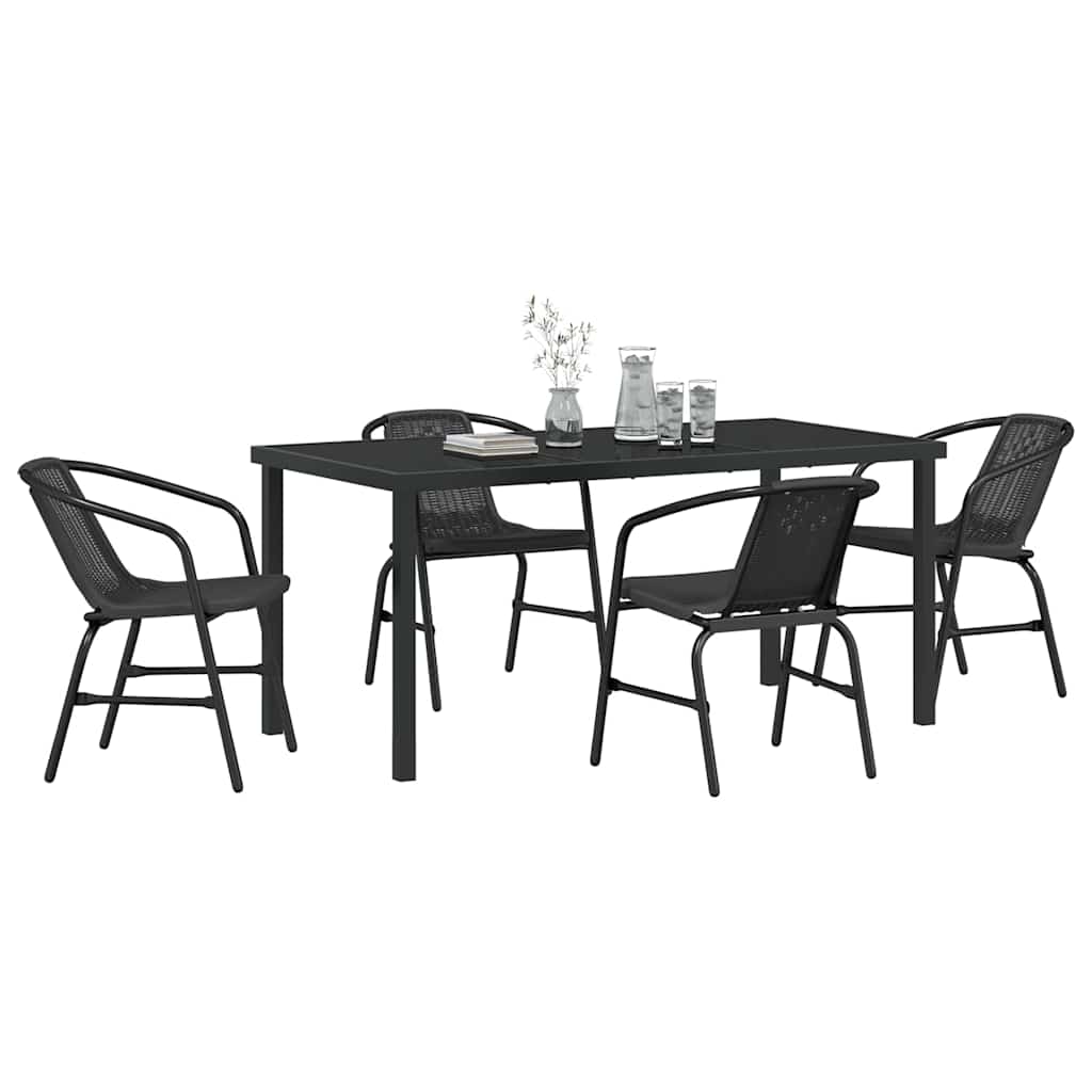 Garden Dining Set 5 pcs Black Powder-Coated Steel