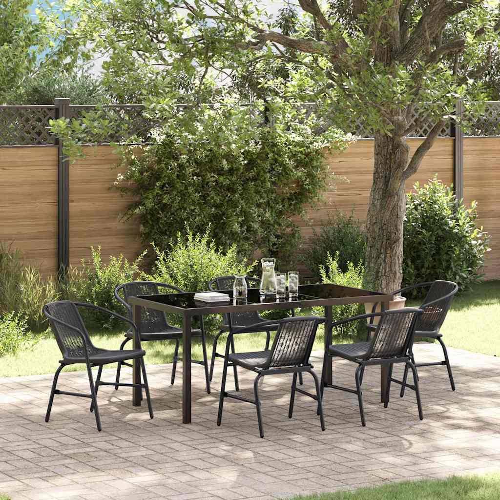 Garden Dining Set 7 pcs Black Powder-Coated Steel
