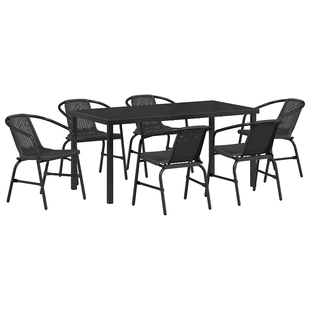Garden Dining Set 7 pcs Black Powder-Coated Steel