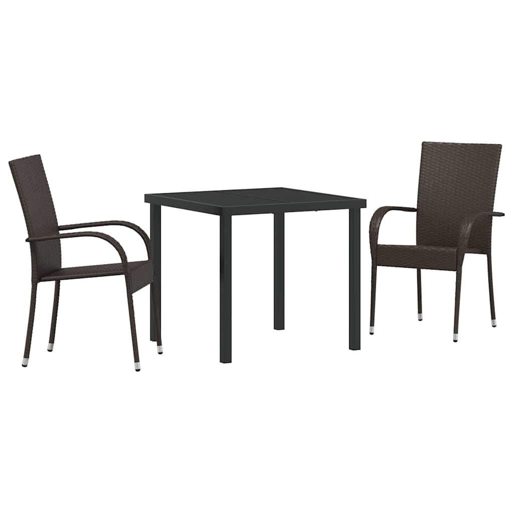 Garden Dining Set 3 pcs Brown Powder-Coated Steel