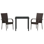 Garden Dining Set 3 pcs Brown Powder-Coated Steel