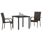 Garden Dining Set 3 pcs Brown Powder-Coated Steel