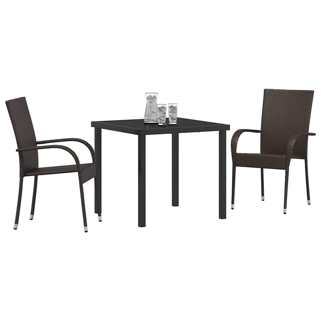 Garden Dining Set 3 pcs Brown Powder-Coated Steel