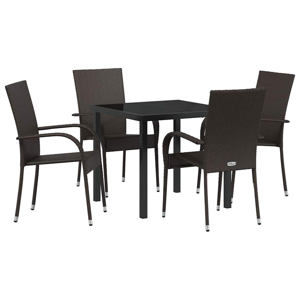 Garden Dining Set 5 pcs Brown Poly rattan