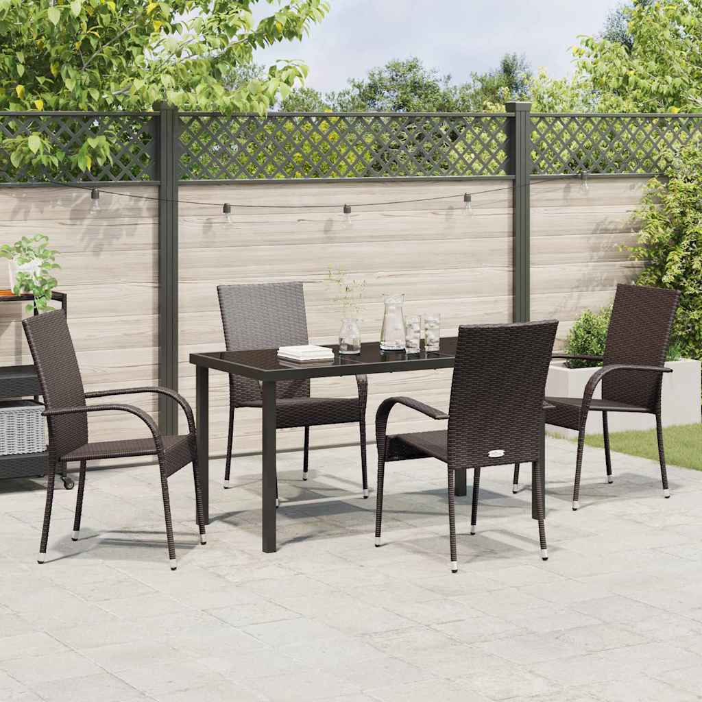 Garden Dining Set 5 pcs Brown Powder-Coated Steel