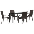 Garden Dining Set 5 pcs Brown Powder-Coated Steel