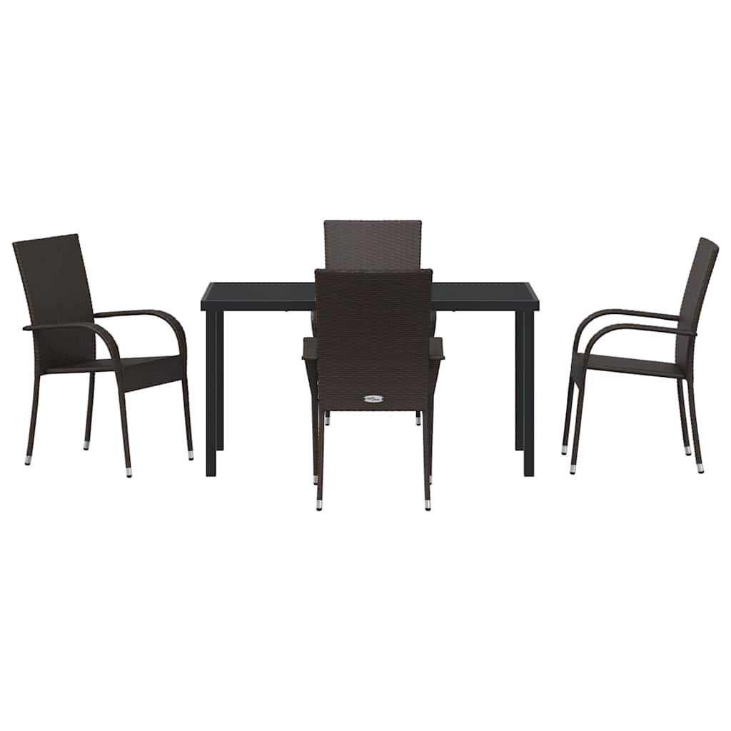 Garden Dining Set 5 pcs Brown Powder-Coated Steel