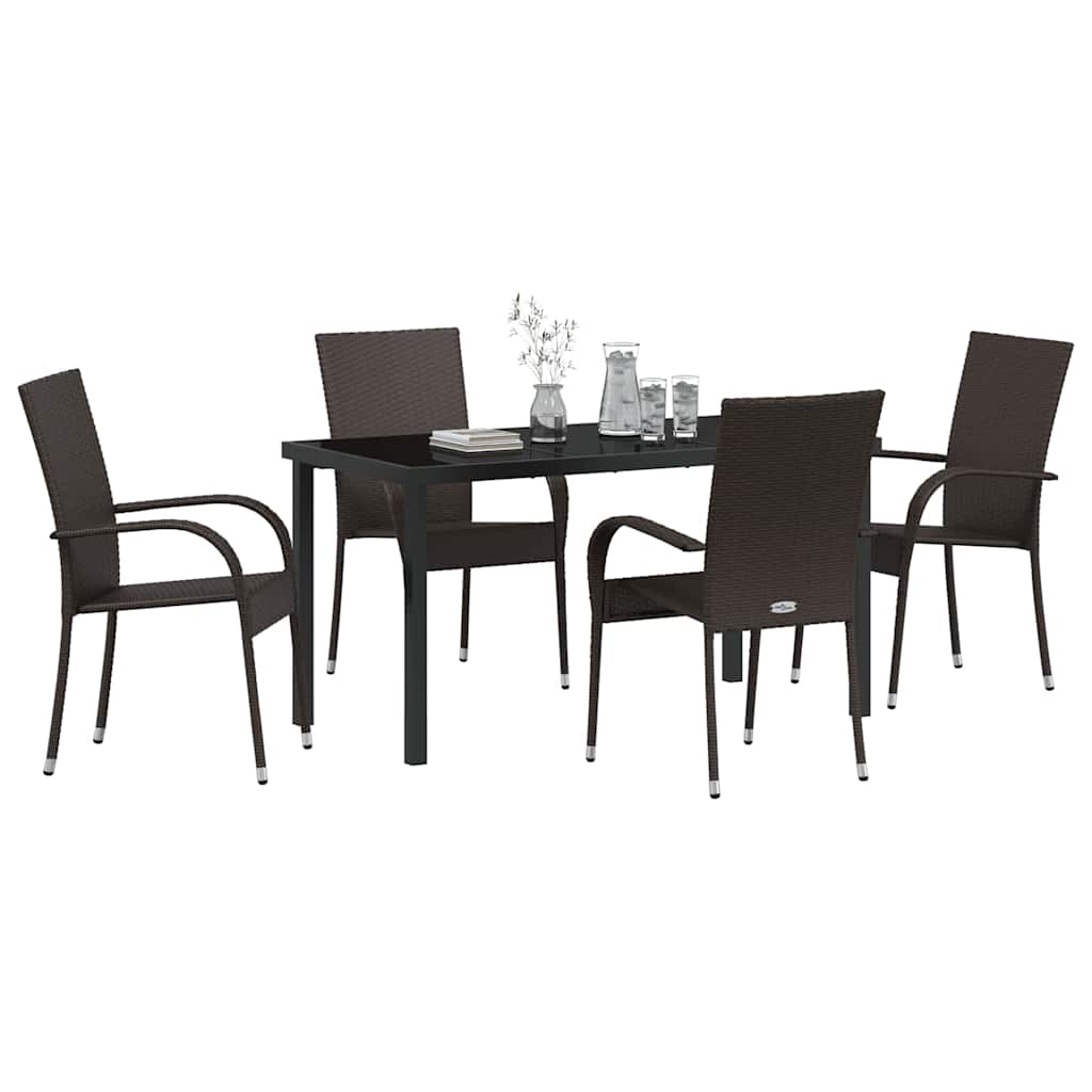 Garden Dining Set 5 pcs Brown Powder-Coated Steel