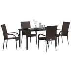 Garden Dining Set 5 pcs Brown Powder-Coated Steel