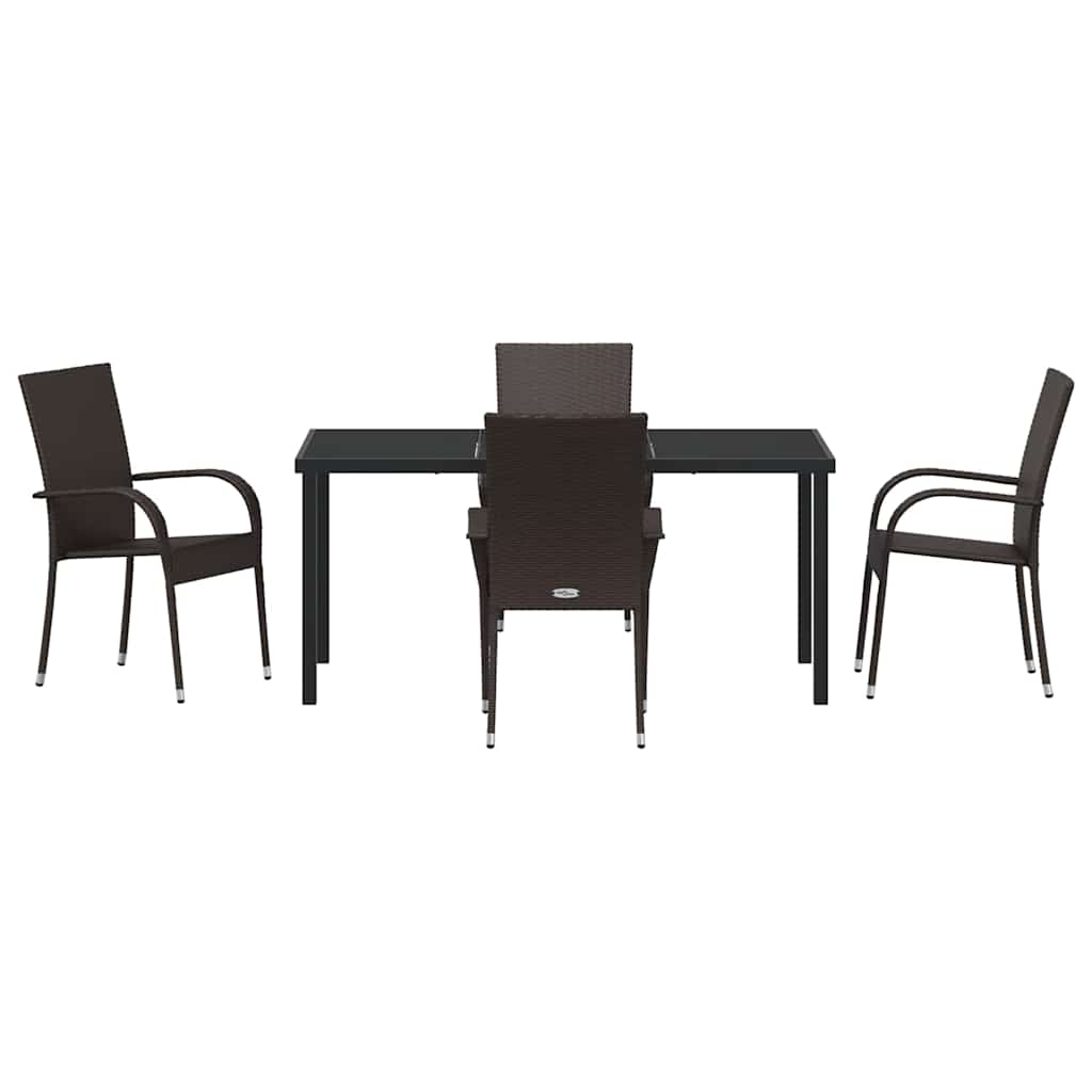 Garden Dining Set 5 pcs Brown Powder-Coated Steel