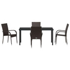 Garden Dining Set 5 pcs Brown Powder-Coated Steel