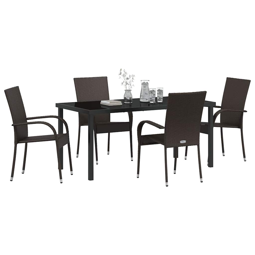 Garden Dining Set 5 pcs Brown Powder-Coated Steel