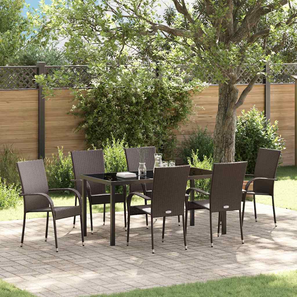 Garden Dining Set 7 pcs Brown Powder-Coated Steel
