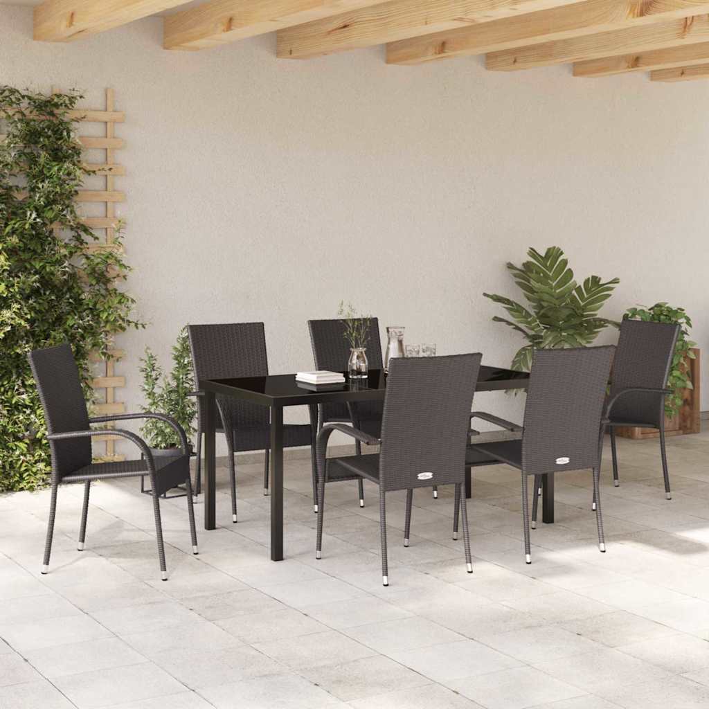 Garden Dining Set 7 pcs Brown Powder-Coated Steel
