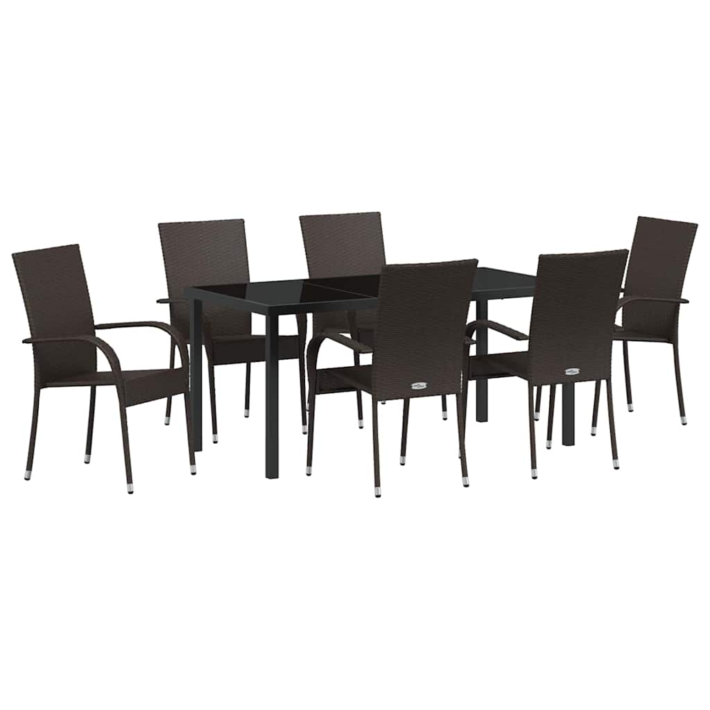 Garden Dining Set 7 pcs Brown Powder-Coated Steel