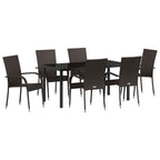 Garden Dining Set 7 pcs Brown Powder-Coated Steel