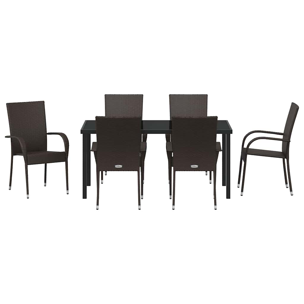 Garden Dining Set 7 pcs Brown Powder-Coated Steel