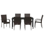 Garden Dining Set 7 pcs Brown Powder-Coated Steel