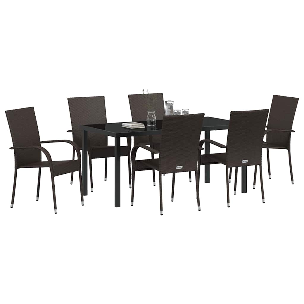 Garden Dining Set 7 pcs Brown Powder-Coated Steel