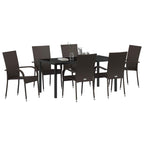 Garden Dining Set 7 pcs Brown Powder-Coated Steel