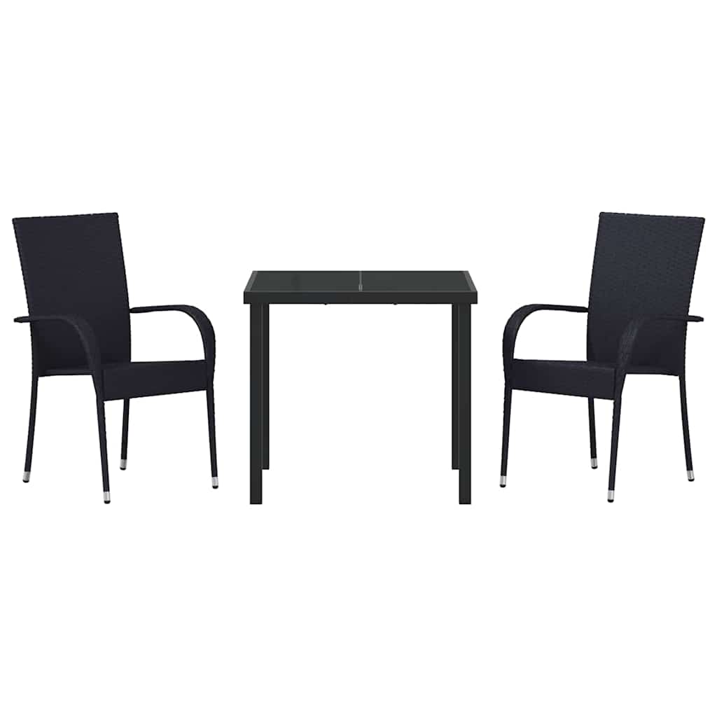 Garden Dining Set 3 pcs Black Powder-Coated Steel