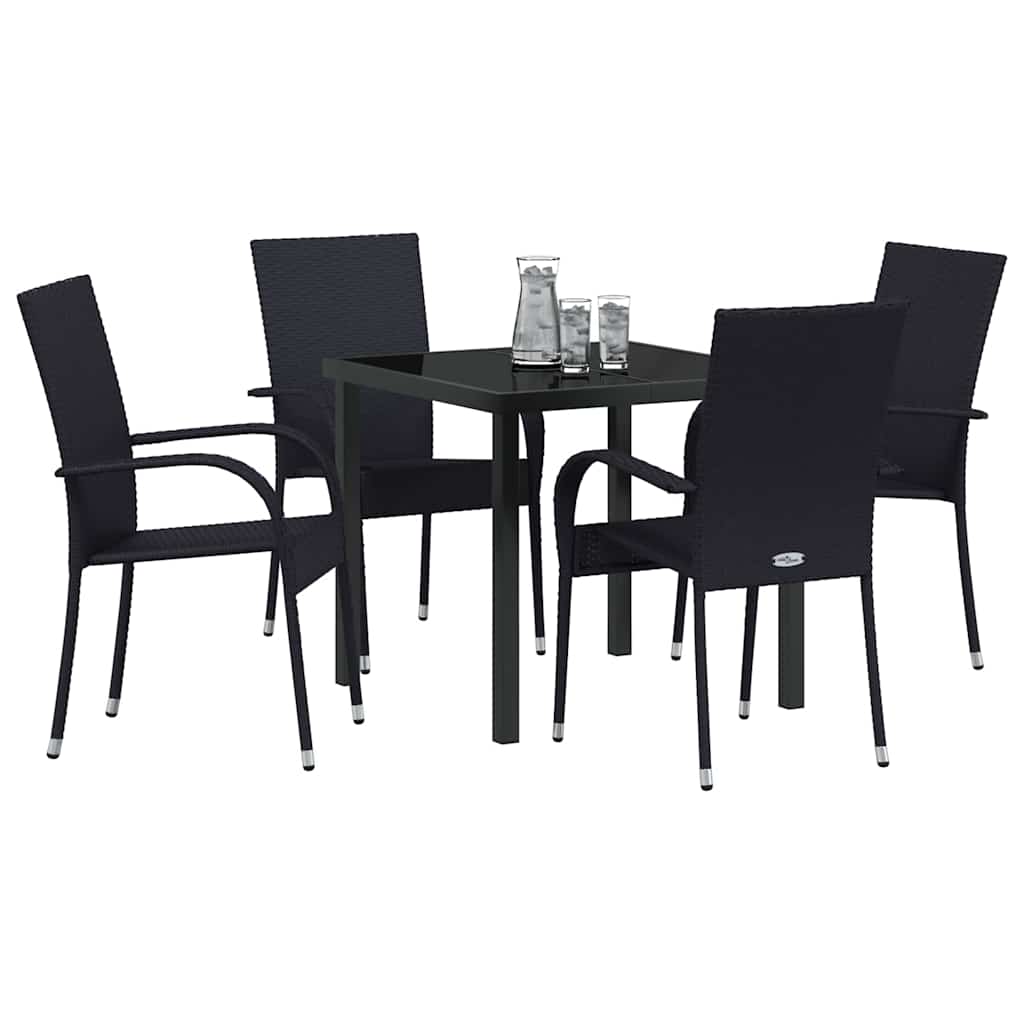 Garden Dining Set 5 pcs Black Powder-Coated Steel