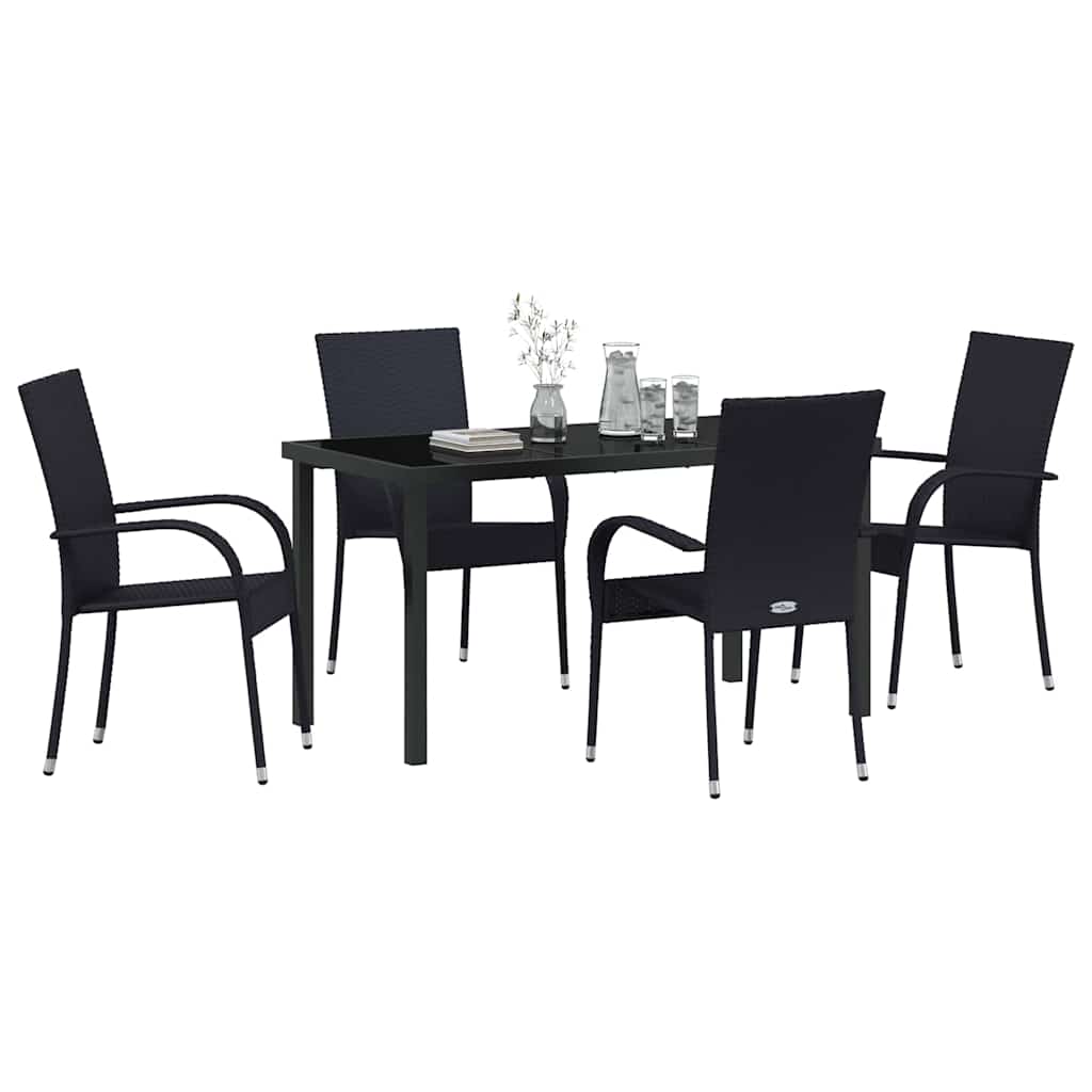 Garden Dining Set 5 pcs Black Powder-Coated Steel