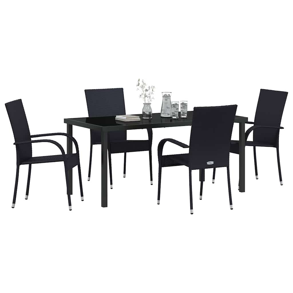 Garden Dining Set 5 pcs Black Powder-Coated Steel