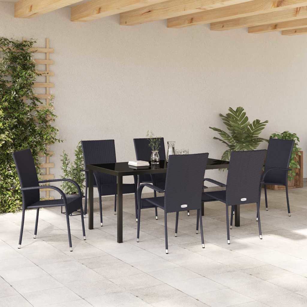 Garden Dining Set 7 pcs Black Powder-Coated Steel