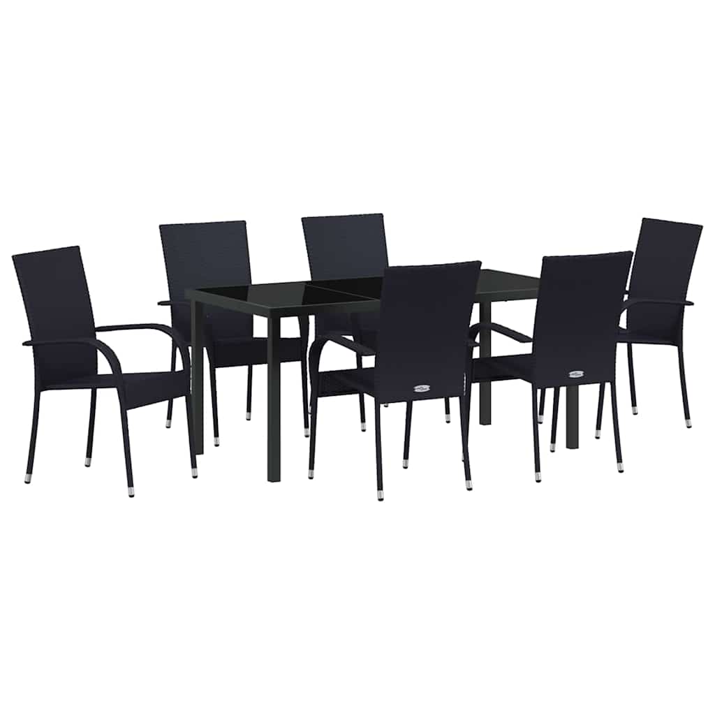Garden Dining Set 7 pcs Black Powder-Coated Steel