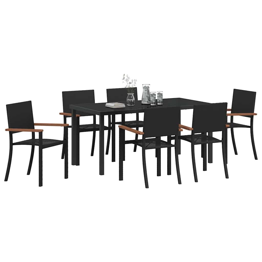 Garden Dining Set 7 pcs Black Powder-Coated Steel
